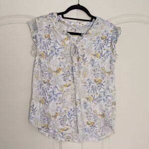Lucky Brand floral blouse with sheer cap sleeve